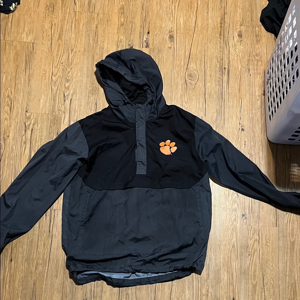 Men's Black and Gray Windbreaker with Orange Logo